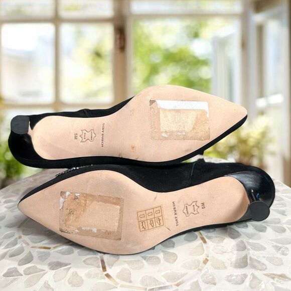 Tory Burch $498 Embellished Crystal Bow Leather Suede Ankle Booties Boots Shoes - Picture 11 of 15